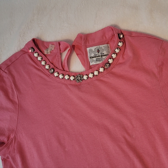 Twisted Heart pink t-shirt with bads and rhinestones - Picture 9 of 9